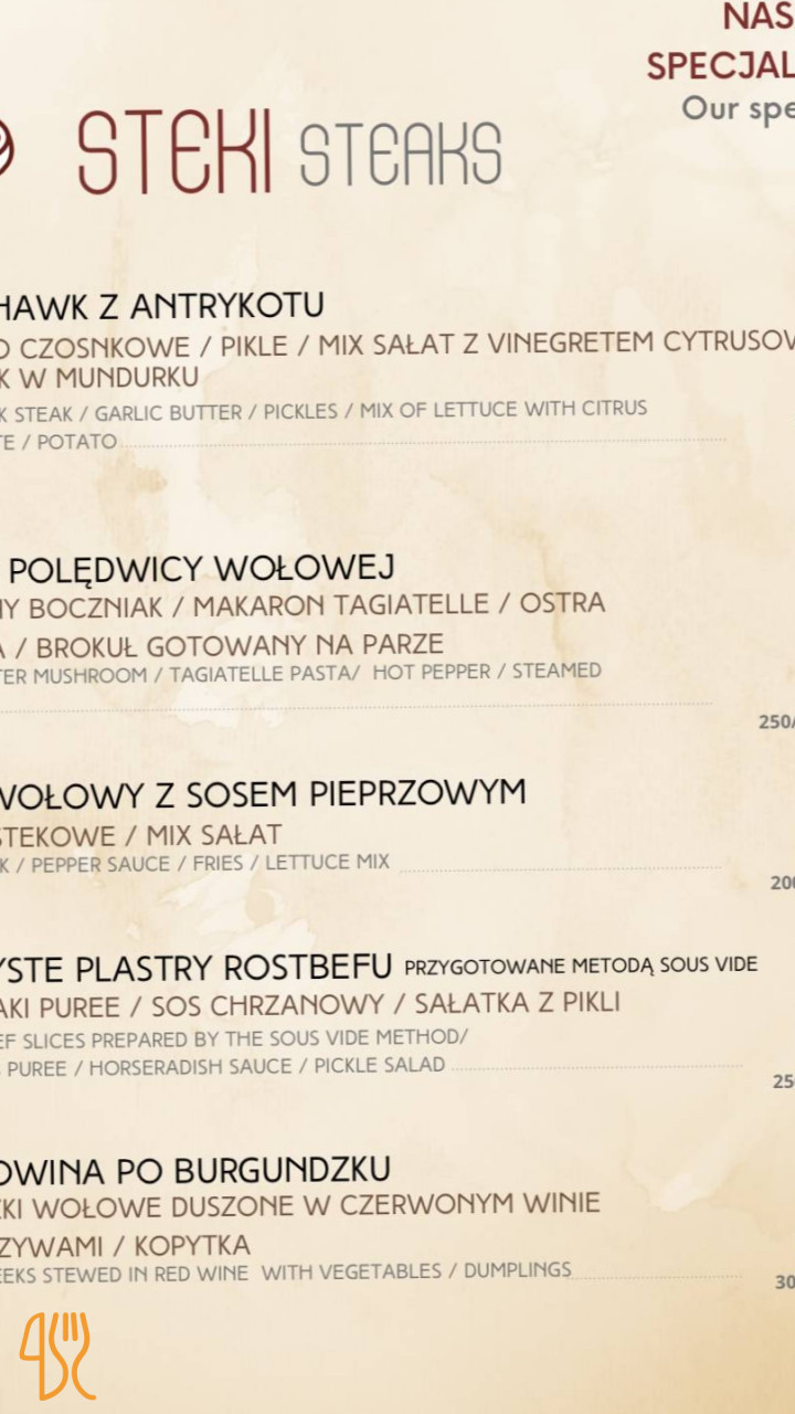 Antonio Conference Steak&grill Menu