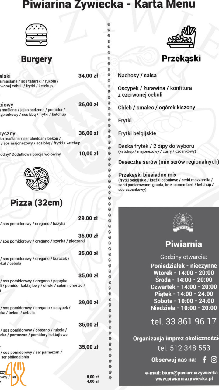 Piwiarnia Żywiecka Menu