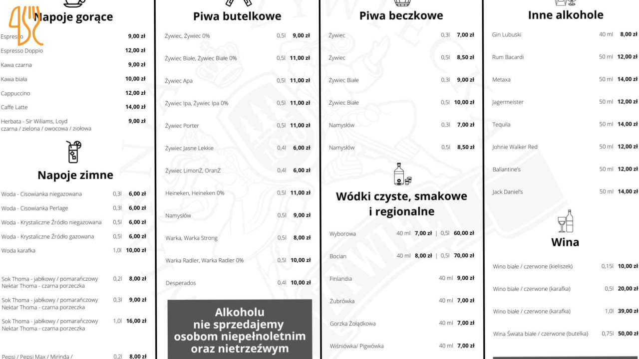 Piwiarnia Żywiecka Menu