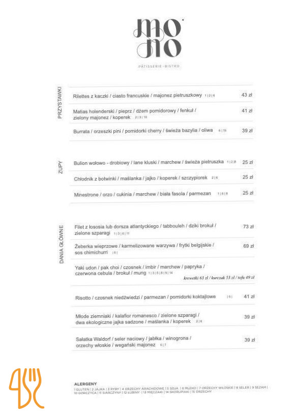 Mono Pâtisserie Bistro Menu