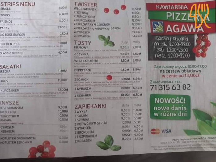 Agawa Kawiarnia Pizzeria Menu