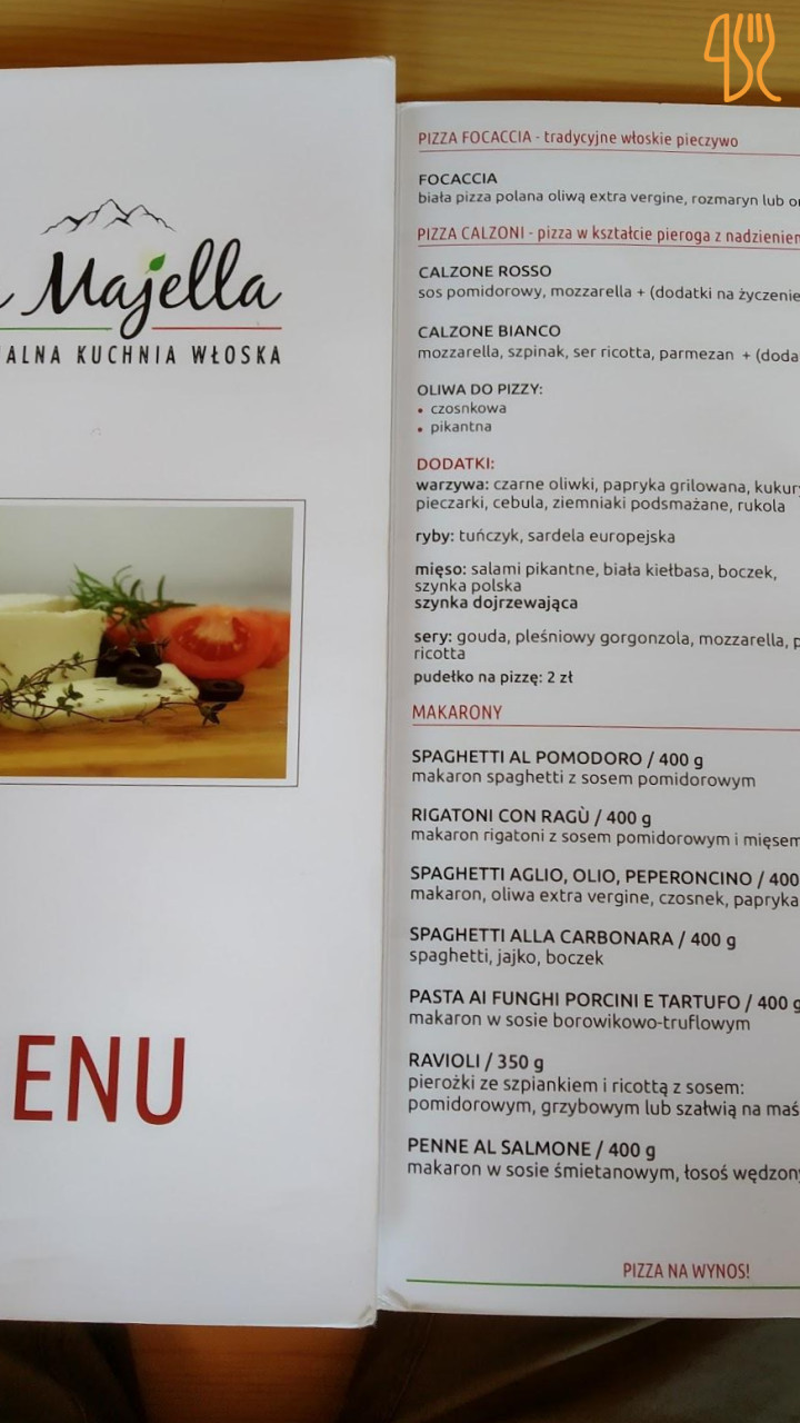 La Majella Oryginalna Kuchnia Włoska Menu
