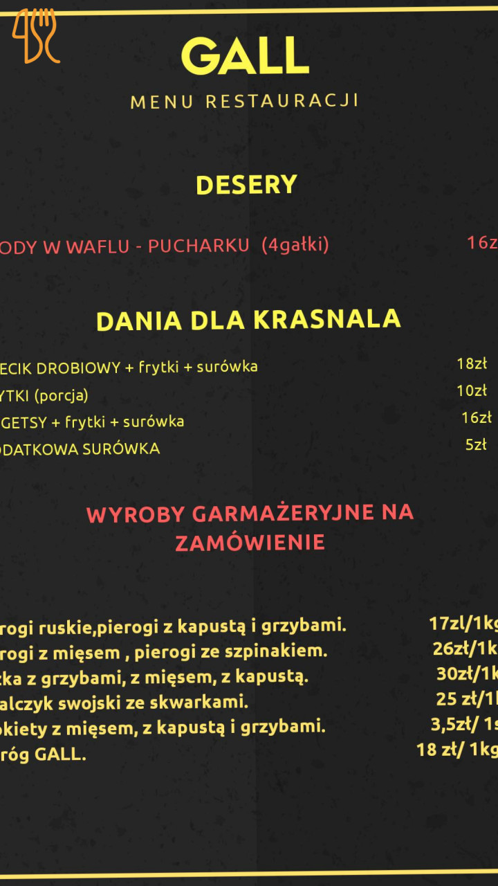 Gall Dom Weselny Menu