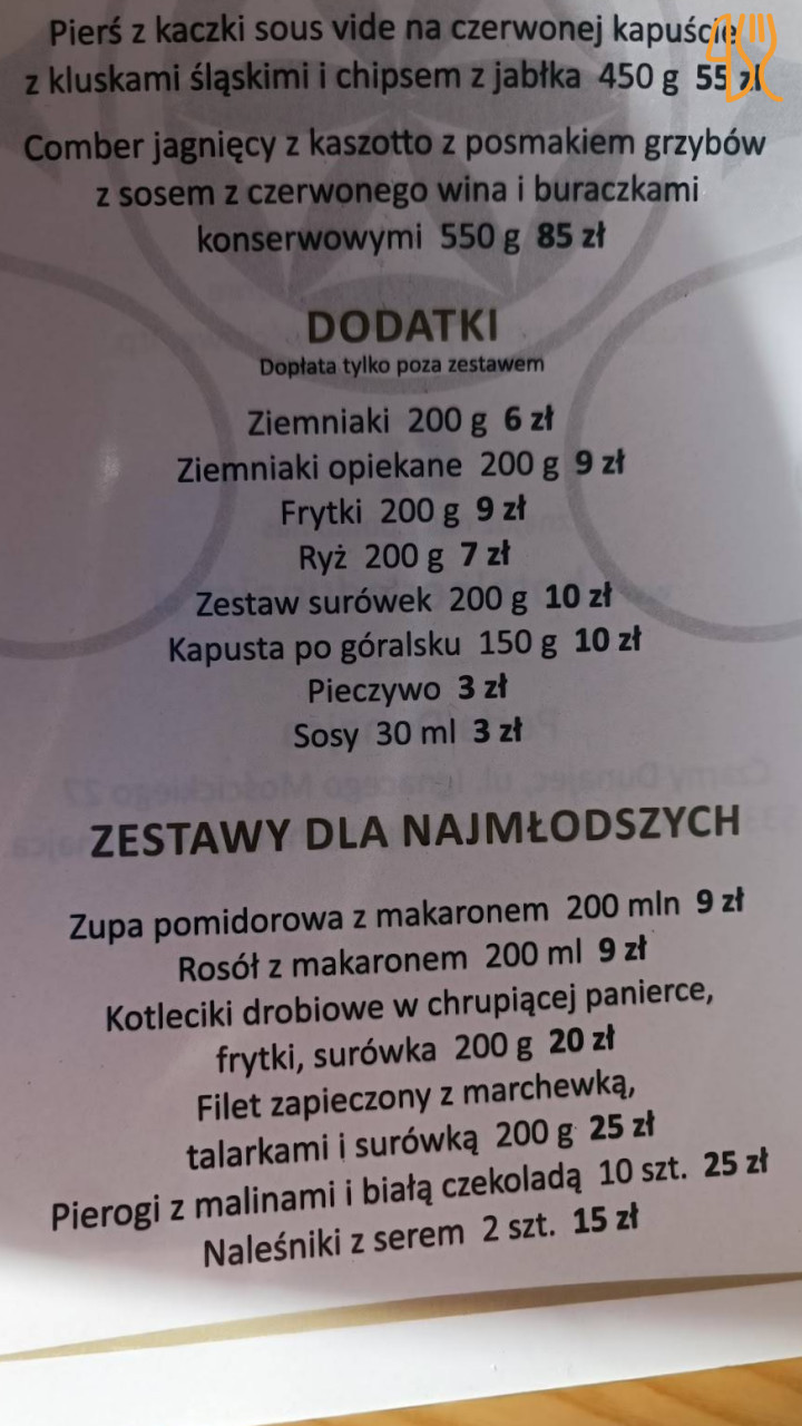 Perła Dunajca Czarny Dunajec Menu