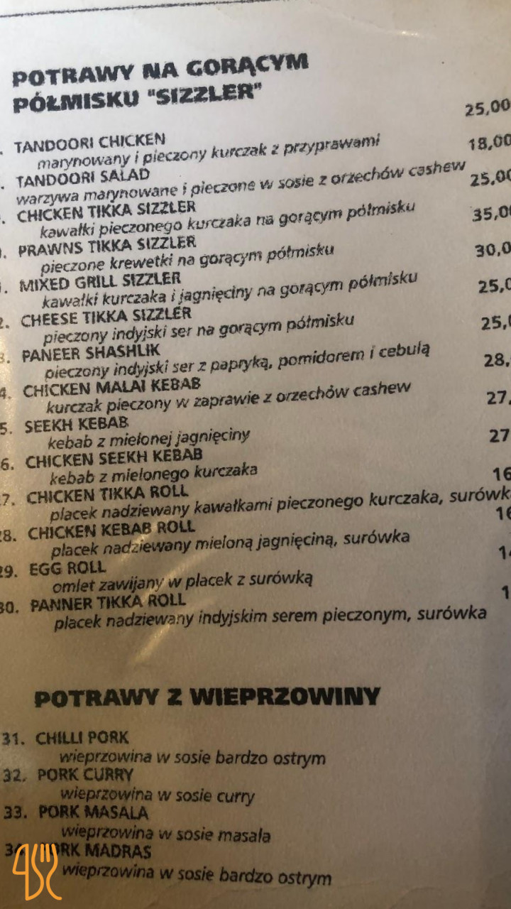 Kuchnia Indyjska Nicola Swaad Menu