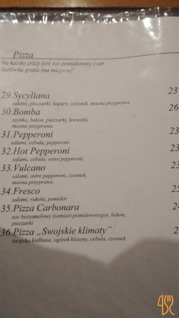Vicenza. Pizzeria Menu