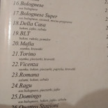 Vicenza. Pizzeria Menu