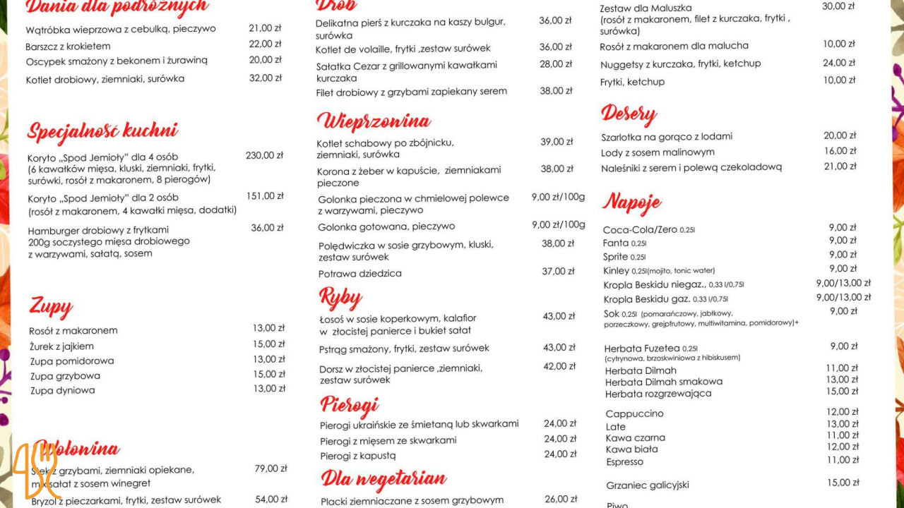 Dworek Pod Jemiołą Menu