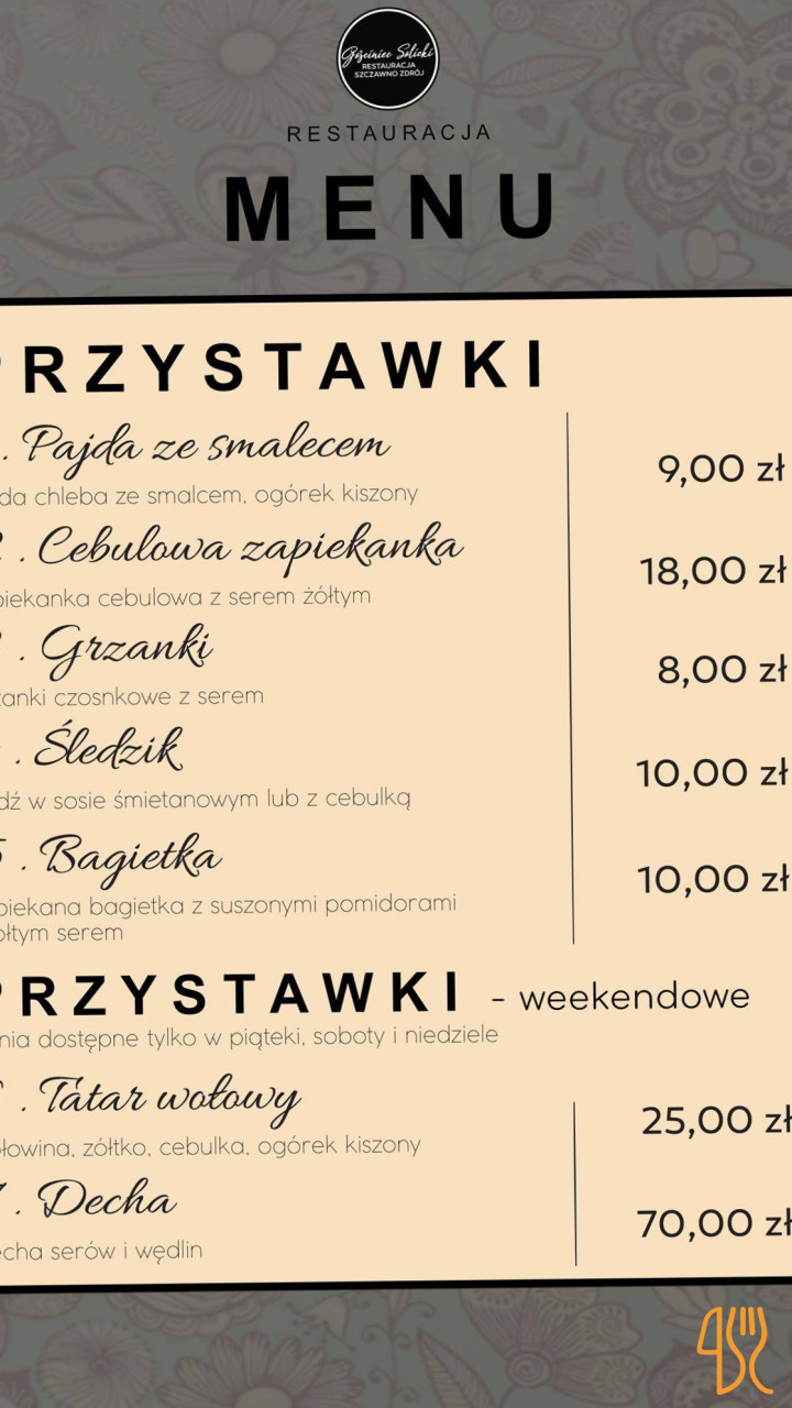 Gościniec Solicki Szczawno-zdrój Menu