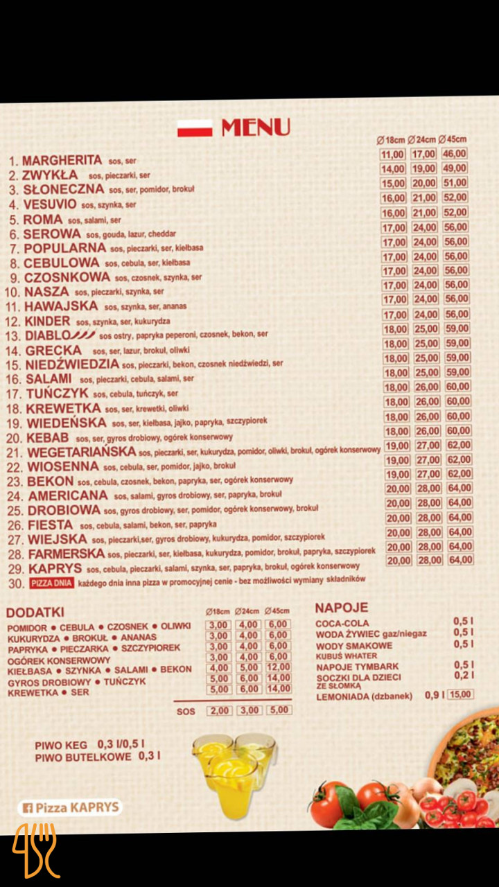 Pizzeria Kaprys Menu
