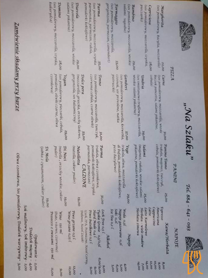 Na Szlaku Zawoja Menu