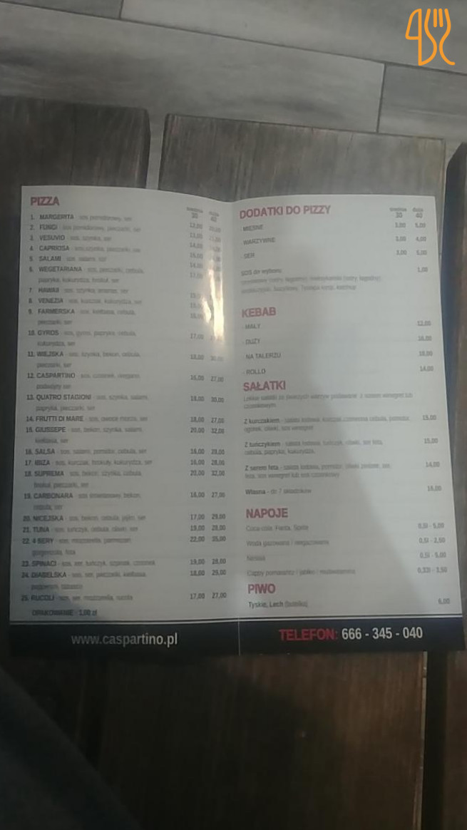 Pizzeria Caspartino Menu
