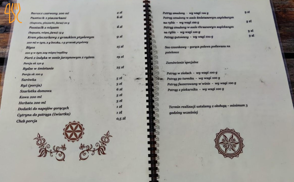 Bigosówka Pstrąg Górski Menu