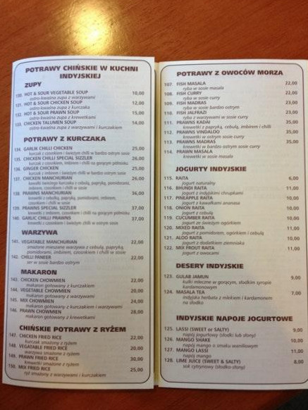 Kuchnia Indyjska Nicola Swaad Menu