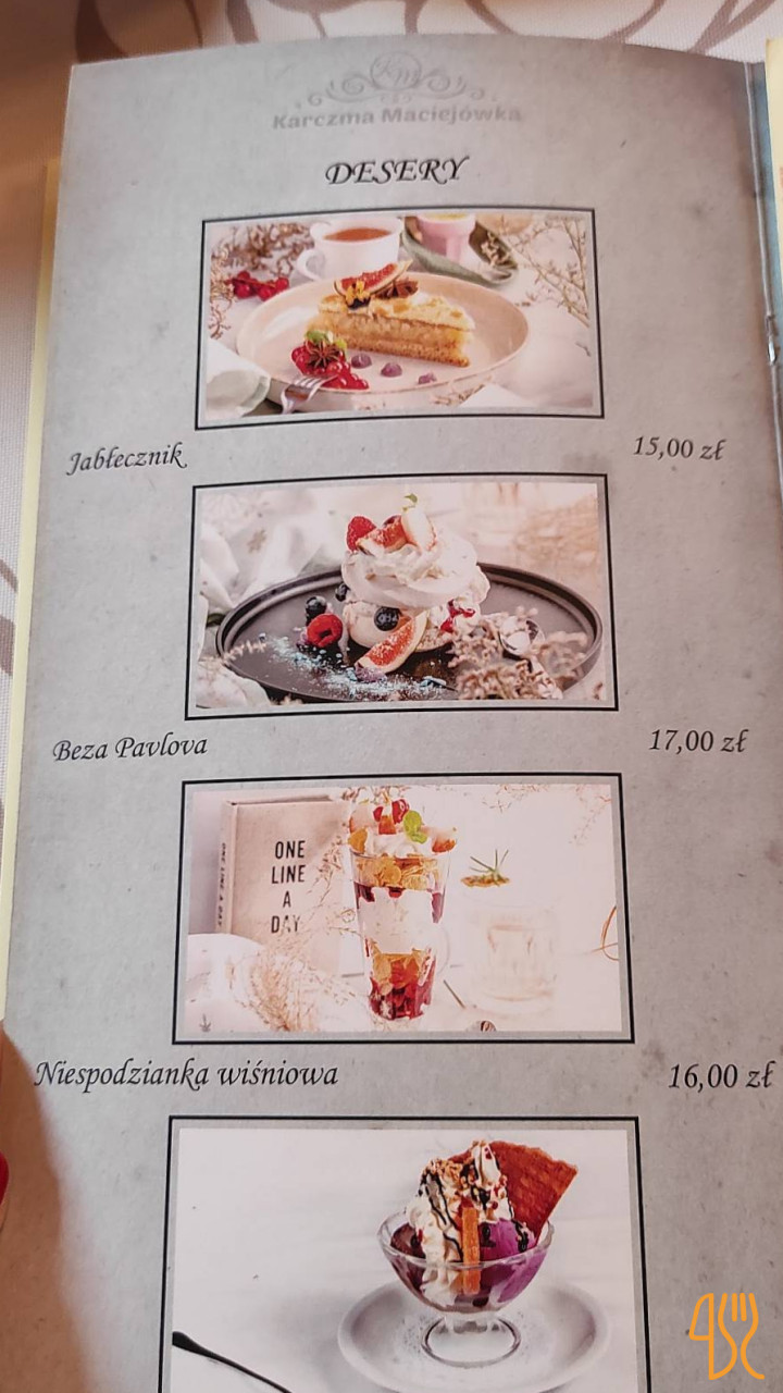 Karczma Maciejówka K/ojcowa Menu