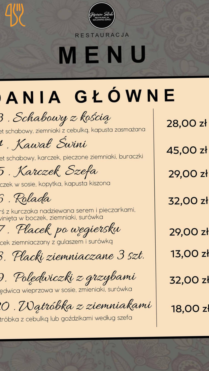 Gościniec Solicki Szczawno-zdrój Menu