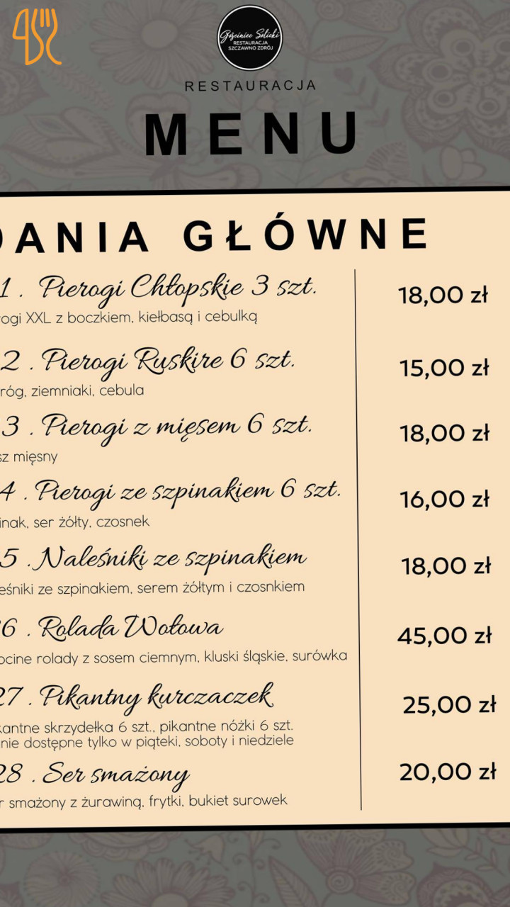 Gościniec Solicki Szczawno-zdrój Menu