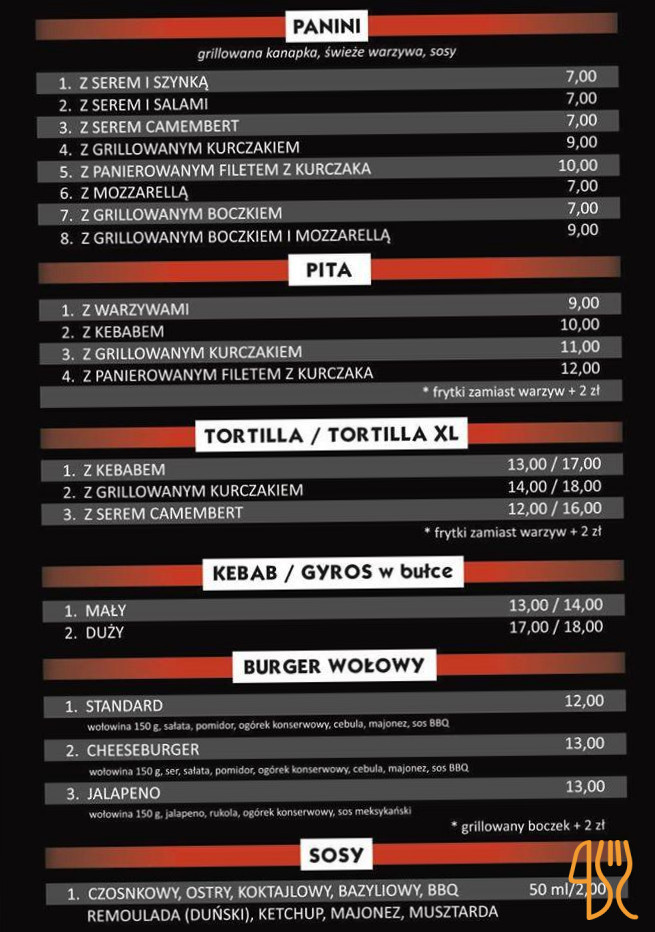 Smaka. Snack Menu