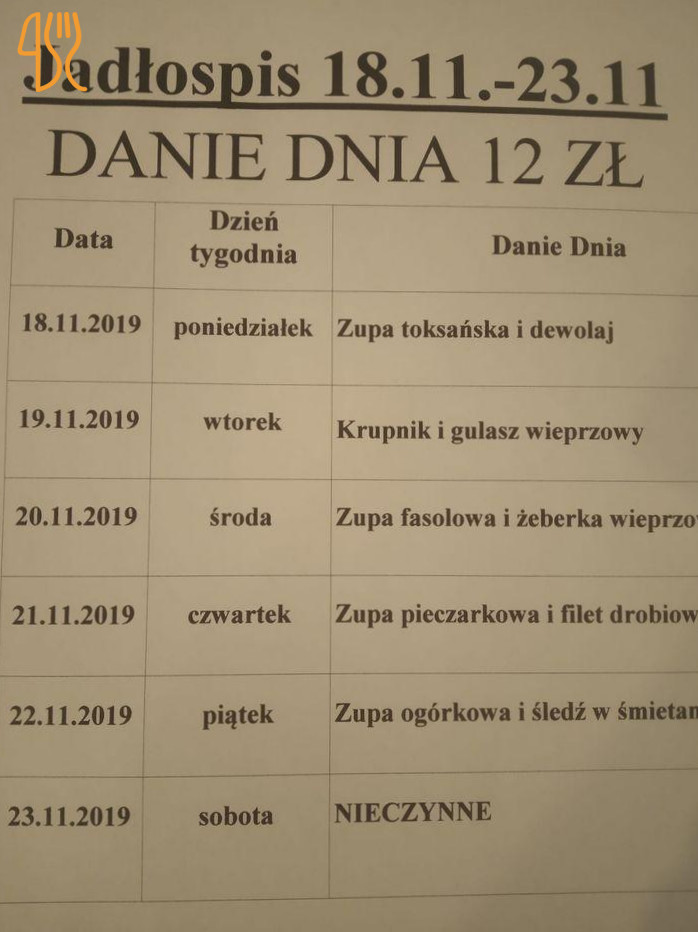 Pod Kasztanami Menu