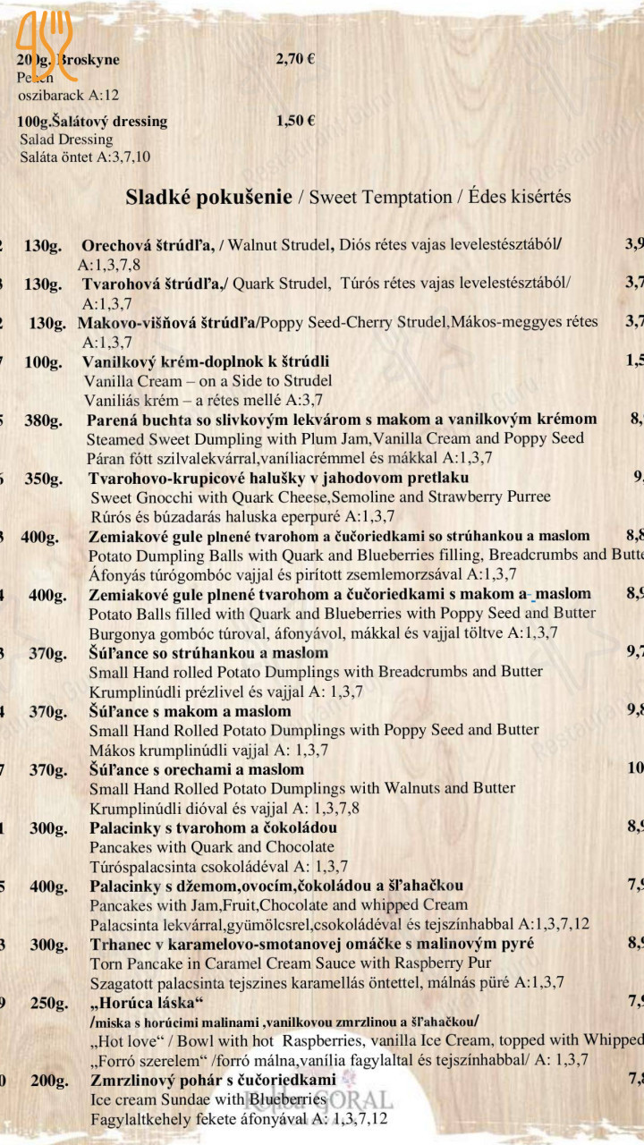 Goralska Koliba Menu