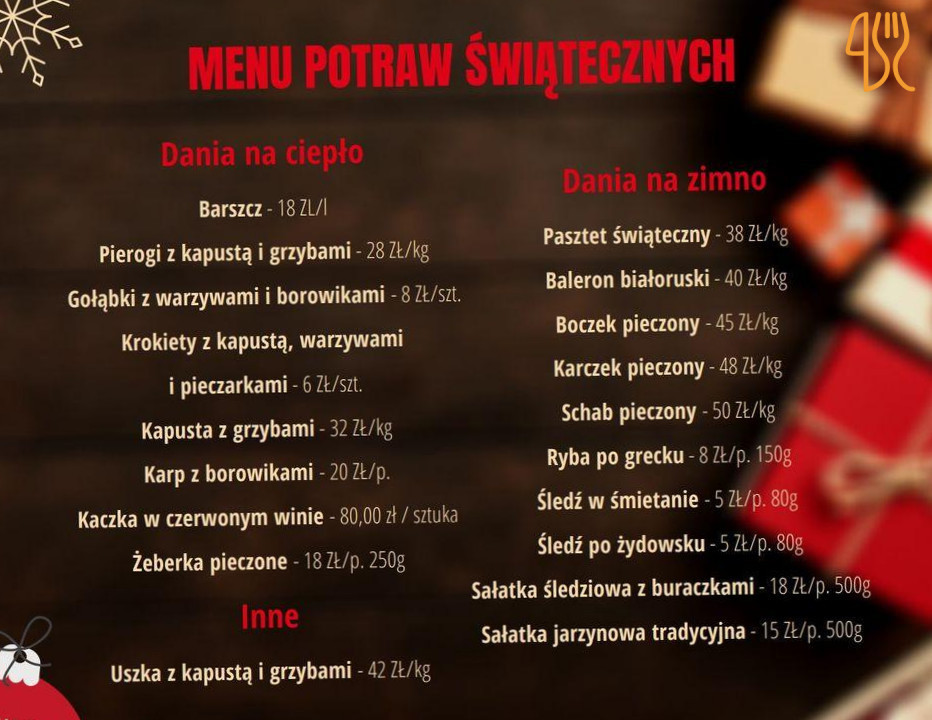 Zamkowa Menu