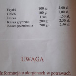 Pod Wieżą Menu
