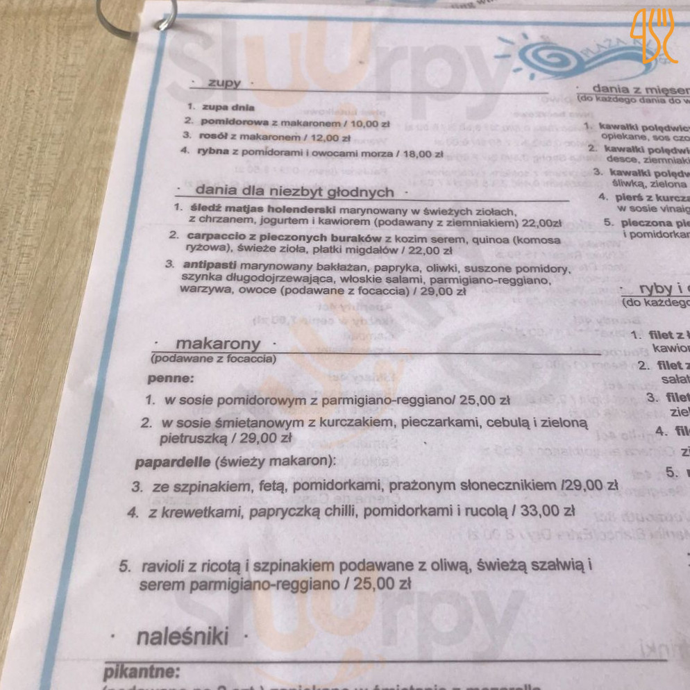Plaza Klub I Lodziarnia Dziwnów Menu