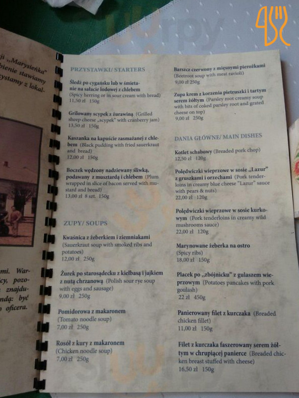 Marysienka Menu