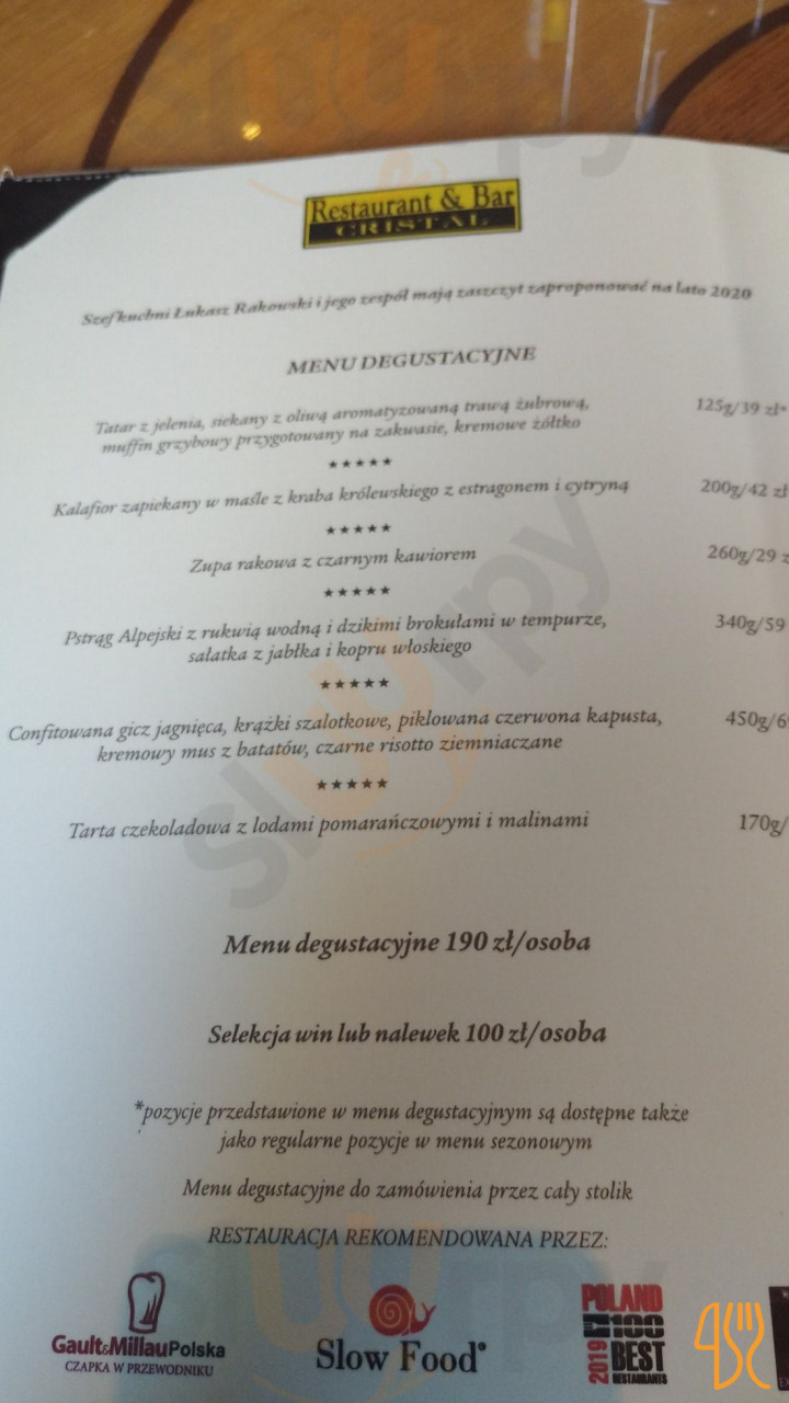 Restaurant Bar Cristal Menu