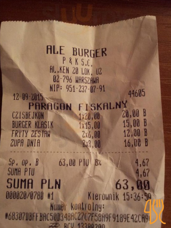 Ale Burger Menu