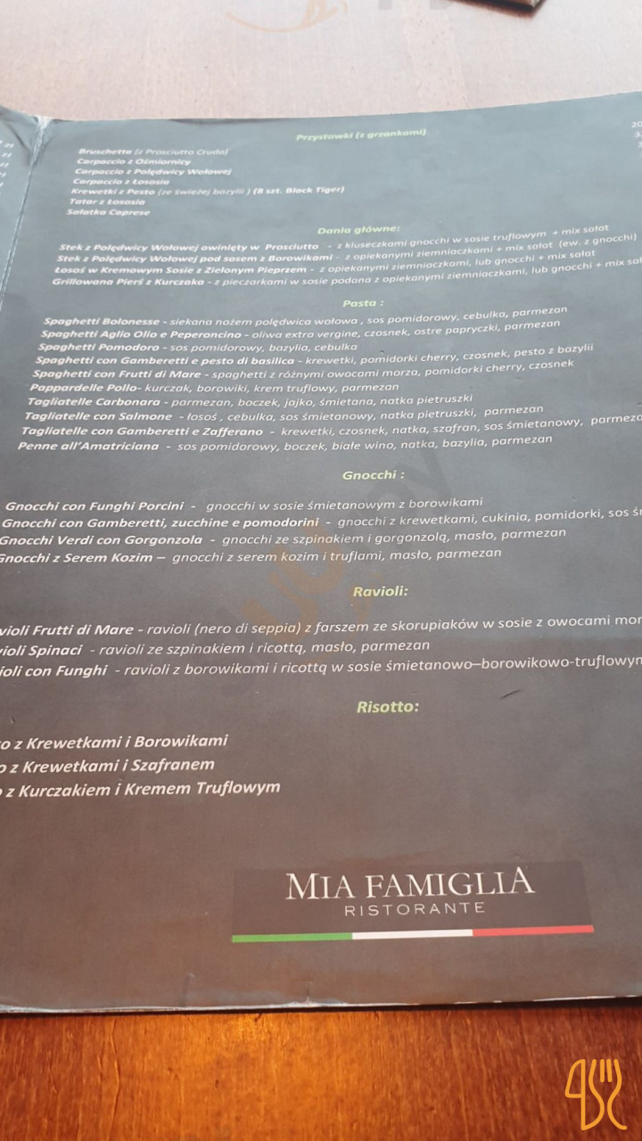 Mia Famiglia Menu