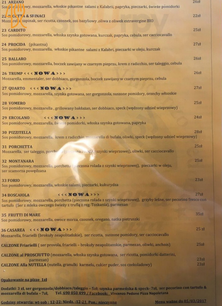 Vincenzo Pedone Pizza Napoletana Menu