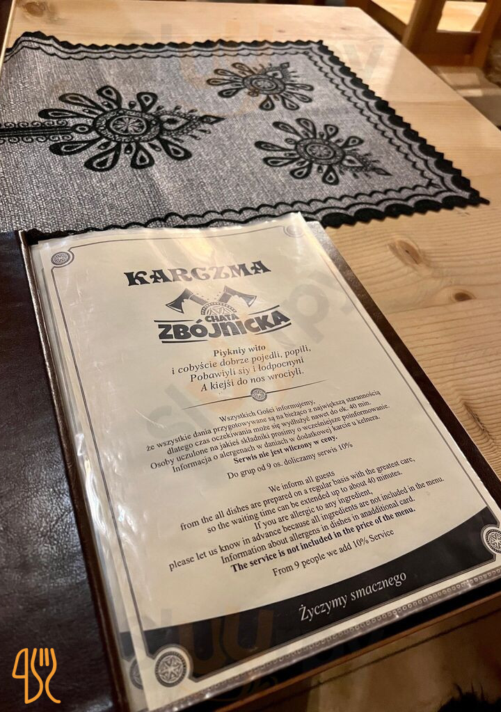 Chata Zbójnicka Karczma Menu