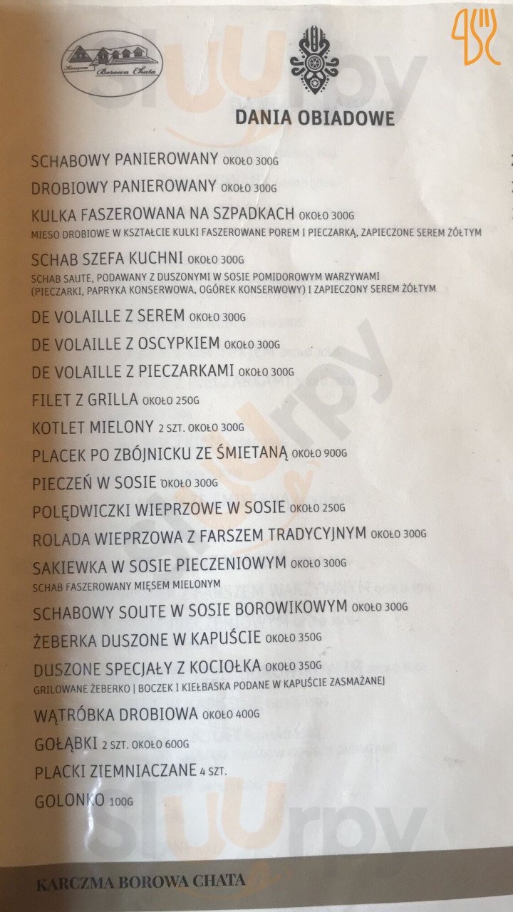 Karczma Borowa Chata Menu