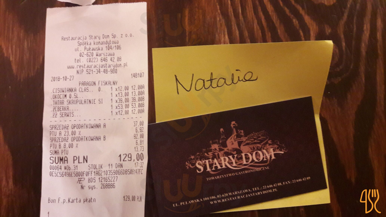 Stary Dom Menu