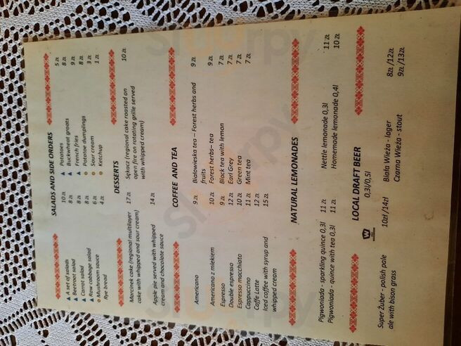 Gospoda Pod Żubrem Menu