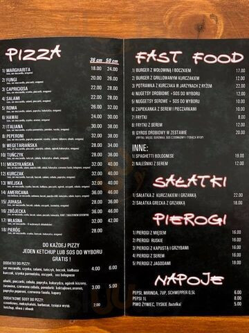 Zbójecki Dwór Pizzeria Menu