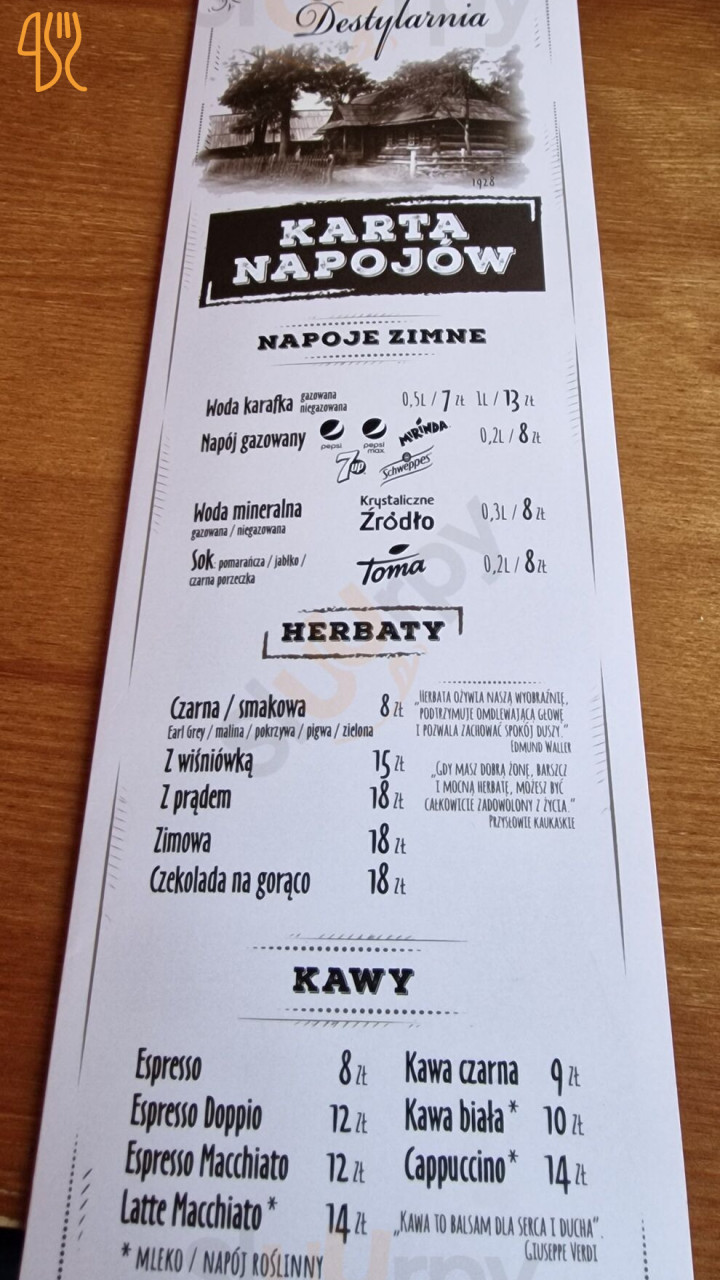 Markowa Destylarnia Menu