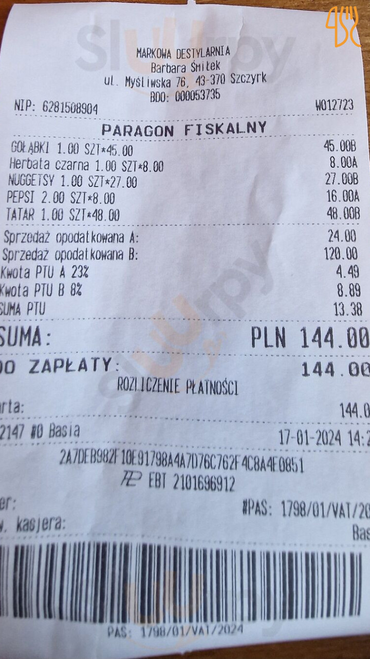 Markowa Destylarnia Menu
