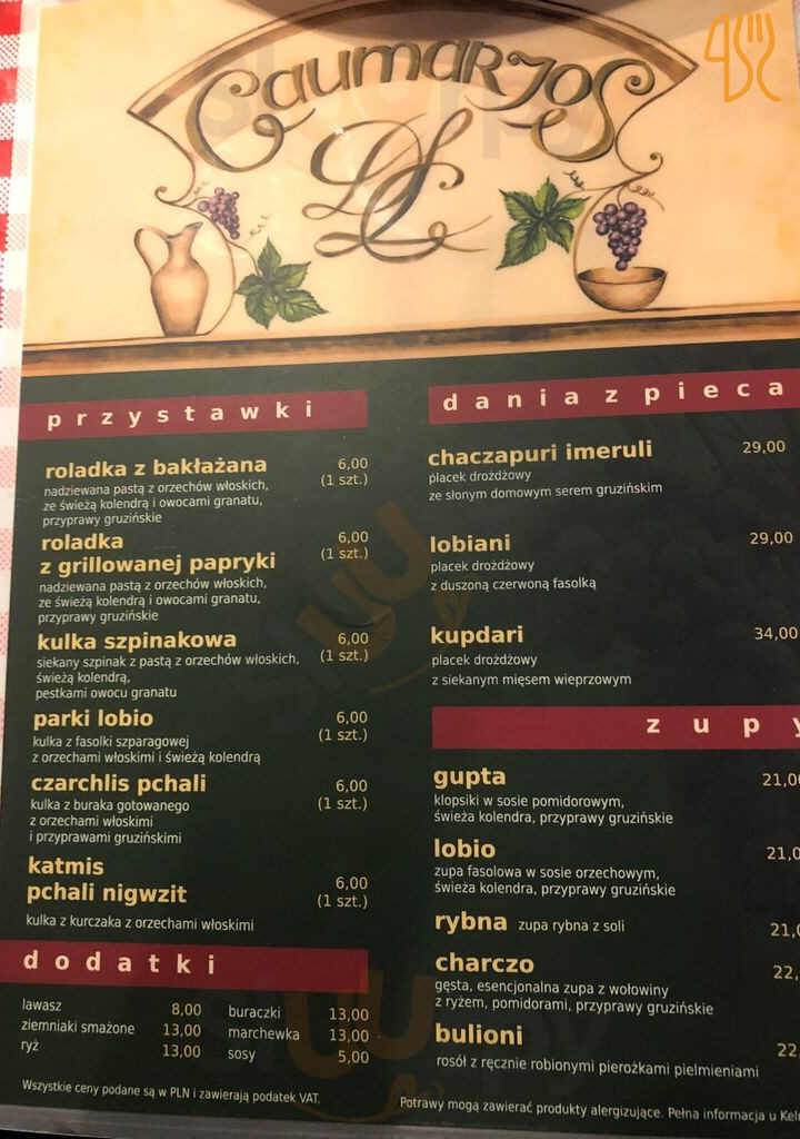 Gaumarjos Menu
