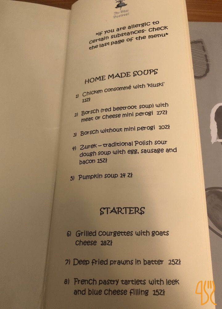 The Blue Beetroot Menu