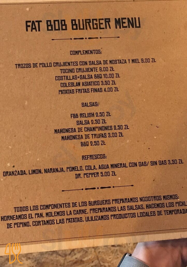 Fat Bob Burger Menu
