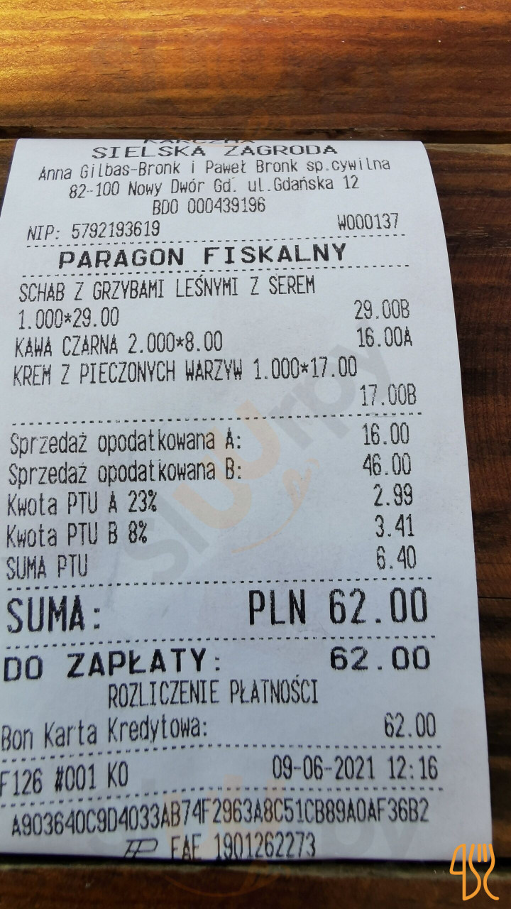 Karczma Sielska Zagroda Menu