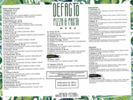 Defacto Pizzeria menu