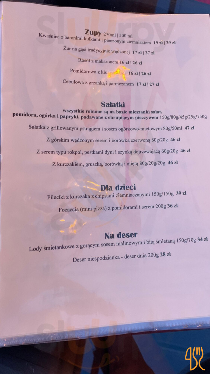 Pohulanka Ziem Górskich Menu