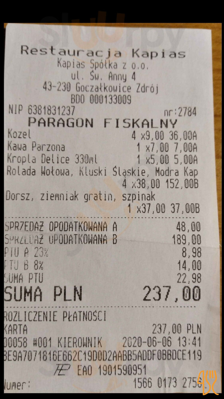 Restauracia Kapias Menu