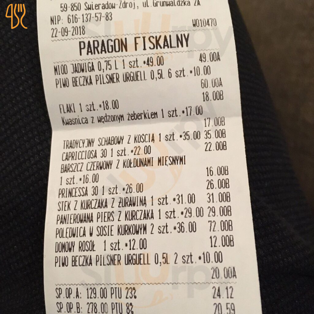 Pod Żabami Menu