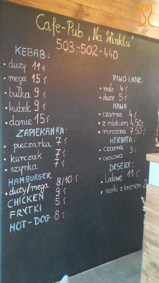 Cafe Pub Na Winklu Menu