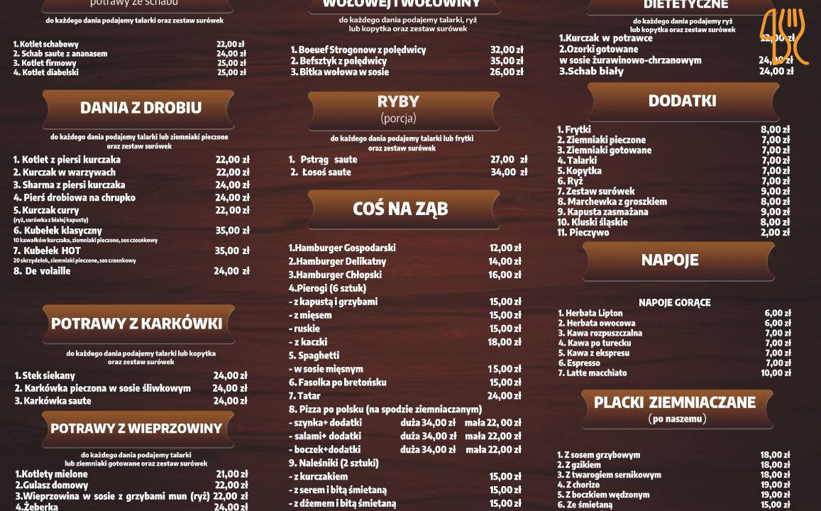 Gospoda Pod Filarami Menu