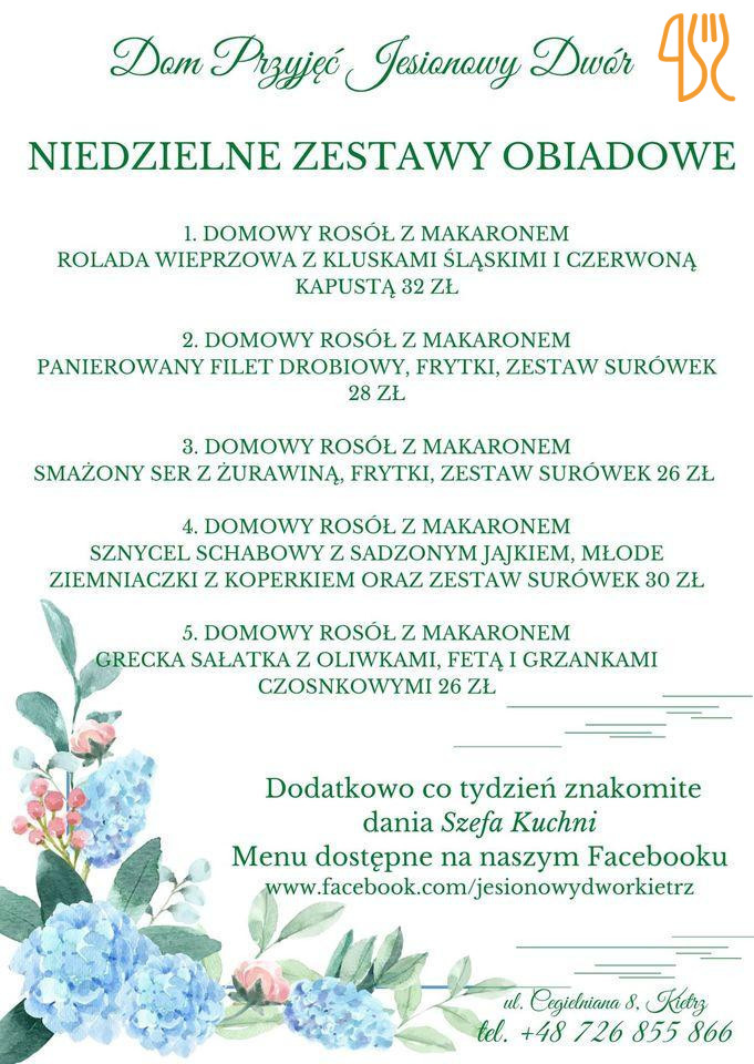 Jesionowy Dwór Dom Przyjęć Menu